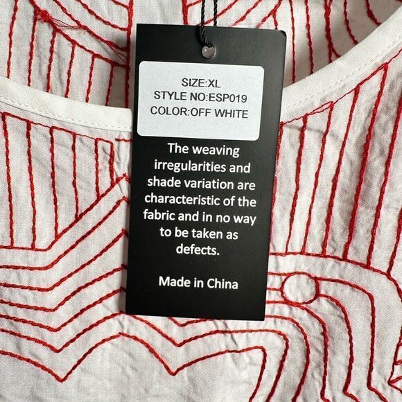 NWat Sakkas Women’s White Cap Sleeve Blouse Top Red Embroidery Design - Size L - Picture 5 of 8